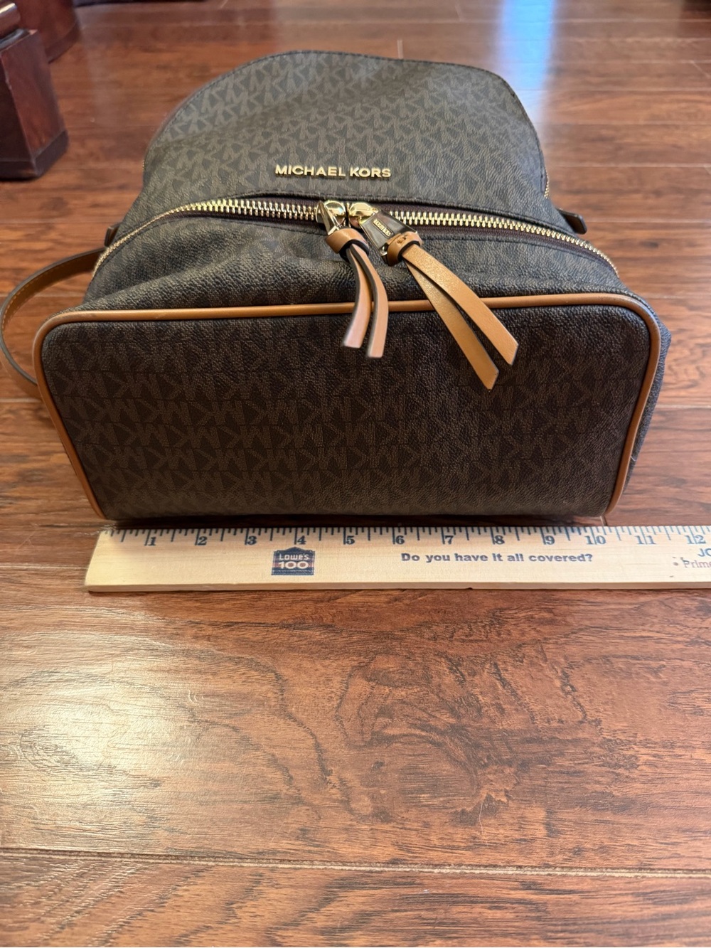 NWT Michael Kors Rhea Zip Medium Signature Backpack Handbag Natural Brown - Picture 9 of 13